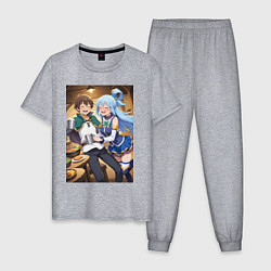 Пижама хлопковая мужская Кадзума и Аква веселые будни, цвет: меланж