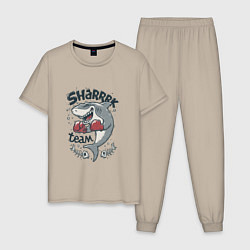 Пижама хлопковая мужская Shark team, цвет: миндальный