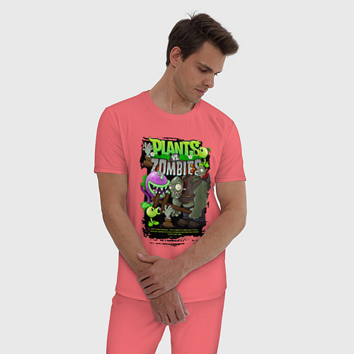 Мужская пижама Растения против зомби с персонажами / Коралловый – фото 3