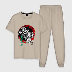 Пижама хлопковая мужская Клинок рассекающий демонов Незуко и Тандзиро круг, цвет: миндальный