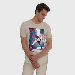 Пижама хлопковая мужская Девушка на роликах исполняет трюки, цвет: миндальный — фото 2