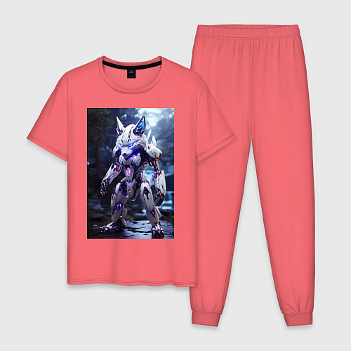 Мужская пижама Киборг лиса с неоновой подсветкой / Коралловый – фото 1