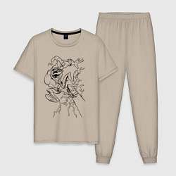Пижама хлопковая мужская Земляной червяк Джим стреляет, цвет: миндальный