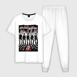 Пижама хлопковая мужская Молодые Роллинги со спины - восход солнца, цвет: белый