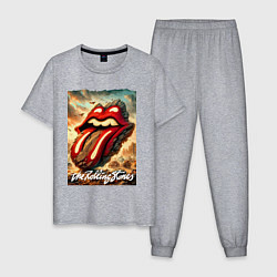 Пижама хлопковая мужская Rolling Stones - logo transformation, цвет: меланж