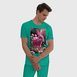 Пижама хлопковая мужская Кролик из роз, цвет: зеленый — фото 2