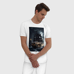 Пижама хлопковая мужская Пиратский корабль в шторм, цвет: белый — фото 2