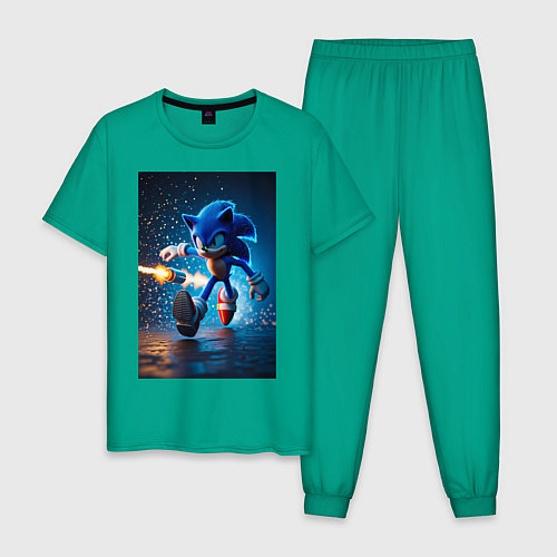 Мужская пижама Соник убегает от ракет / Зеленый – фото 1