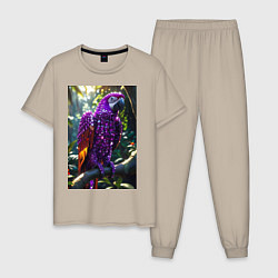 Пижама хлопковая мужская Попугай из драгоценных камней, цвет: миндальный
