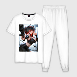 Пижама хлопковая мужская Девушка-демон с пистолетом, цвет: белый