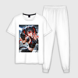 Пижама хлопковая мужская Девушка-демон с пистолетом, цвет: белый
