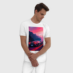 Пижама хлопковая мужская Суперкар едет около океана, цвет: белый — фото 2