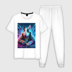 Пижама хлопковая мужская Cool bull terrier - cyberpunk, цвет: белый