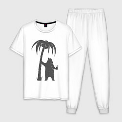 Пижама хлопковая мужская Мишка и пальма, цвет: белый
