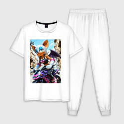 Пижама хлопковая мужская Руж из Somic едет на мотоцикле, цвет: белый