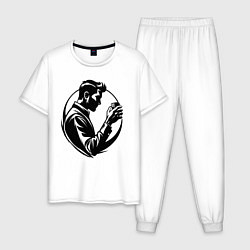 Пижама хлопковая мужская Бармен со стаканом, цвет: белый