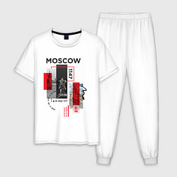 Пижама хлопковая мужская Москва коллаж, цвет: белый