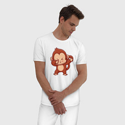 Пижама хлопковая мужская Dabbing monkey, цвет: белый — фото 2