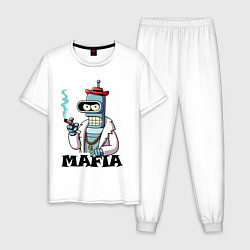 Пижама хлопковая мужская Бендер в шубе с сигарой - мафия, цвет: белый