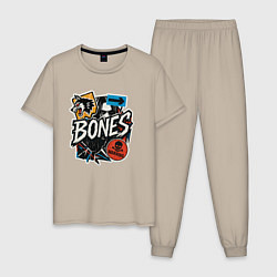 Пижама хлопковая мужская Bones в стиле наклеек, цвет: миндальный