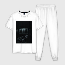 Пижама хлопковая мужская Девушка прячется в машине ужасы триллер, цвет: белый