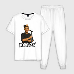 Пижама хлопковая мужская XXXTentacion довольный у микрофона, цвет: белый