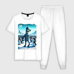 Мужская пижама Робот-сгибальщик Бендер в Антарктиде с пингвинами