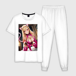 Пижама хлопковая мужская Марин Китагава наряде гламурной кошечки, цвет: белый