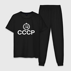 Пижама хлопковая мужская СССР великая страна, цвет: черный