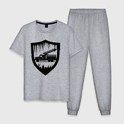 Пижама хлопковая мужская Пожарная машина в щите, цвет: меланж