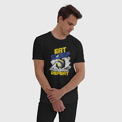 Пижама хлопковая мужская Eat sleep volleyball repeat, цвет: черный — фото 2