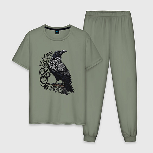 Мужская пижама Суровый ворон в кельтском стиле - символ воинов / Авокадо – фото 1