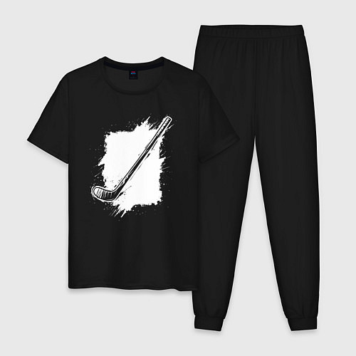 Мужская пижама Хоккейная клюшка в квадрате / Черный – фото 1