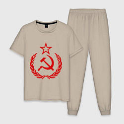 Пижама хлопковая мужская СССР герб, цвет: миндальный