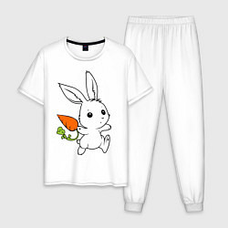 Пижама хлопковая мужская Зайка с морковкой, цвет: белый