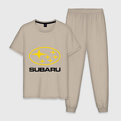 Пижама хлопковая мужская Subaru Logo, цвет: миндальный