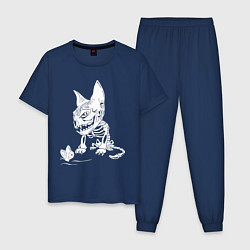 Пижама хлопковая мужская Скелет кота, цвет: тёмно-синий