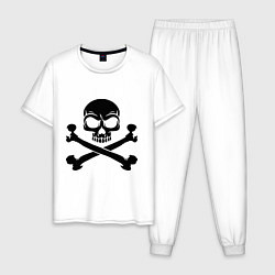 Пижама хлопковая мужская Череп и перекрещенные кости, цвет: белый