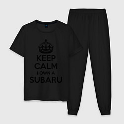 Пижама хлопковая мужская Keep Calm & I own a Subaru цвета черный — фото 1