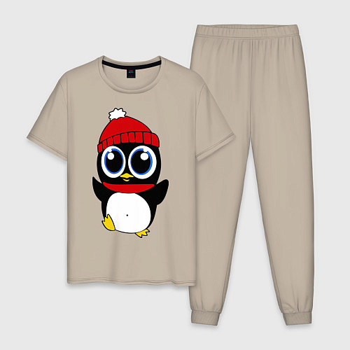 Мужская пижама Удивленный пингвинчик / Миндальный – фото 1