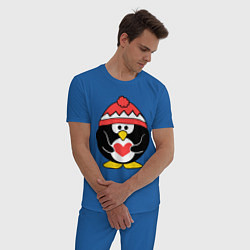 Пижама хлопковая мужская Пингвин с сердцем цвета синий — фото 2