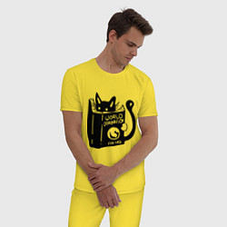 Пижама хлопковая мужская Кот с книгой, цвет: желтый — фото 2