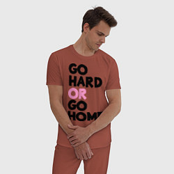 Пижама хлопковая мужская Go hard or go home цвета кирпичный — фото 2
