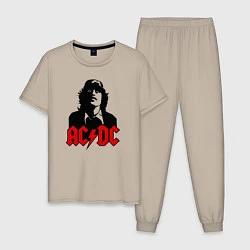 Пижама хлопковая мужская AC/DC Madness, цвет: миндальный