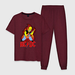 Пижама хлопковая мужская AC/DC Homer, цвет: меланж-бордовый