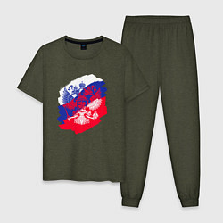 Пижама хлопковая мужская Россия, цвет: меланж-хаки