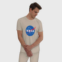 Пижама хлопковая мужская NASA: Logo, цвет: миндальный — фото 2