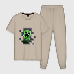 Пижама хлопковая мужская Creeper Inside, цвет: миндальный