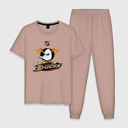 Пижама хлопковая мужская NHL: Anaheim Ducks, цвет: пыльно-розовый