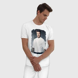 Пижама хлопковая мужская David Beckham, цвет: белый — фото 2